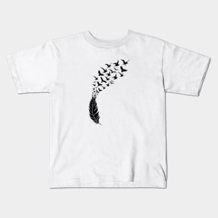 Black feather with flying birds Kids T-Shirt